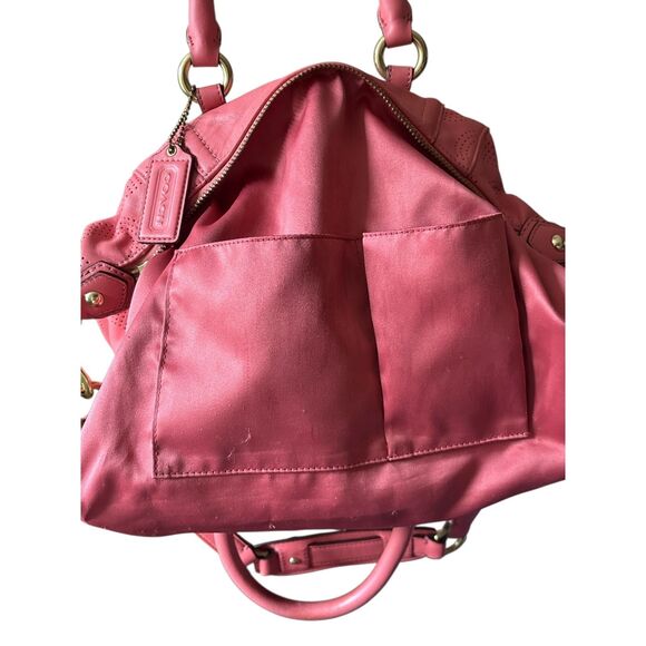 Coach Madison Perforated Leather Satchel Bag Coral Pink Gold Hardware Purse - Picture 12 of 12